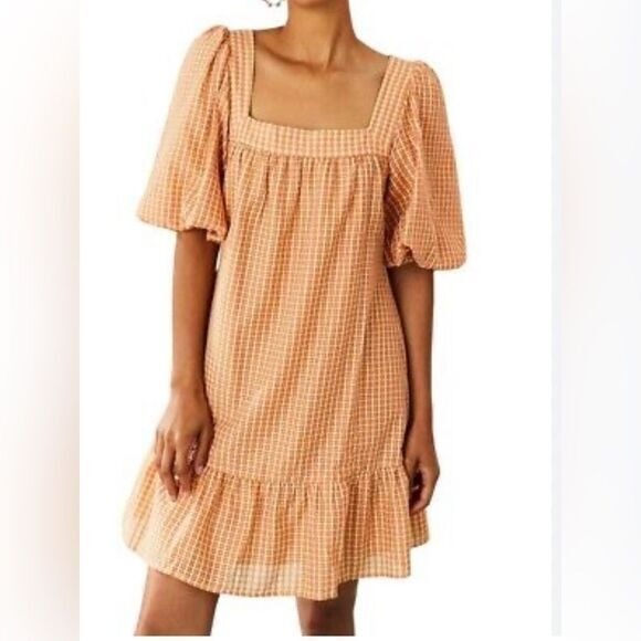 Marie Oliver Dresses & Skirts - Marie Oliver gingham boho Kaylee Silk Orange mini dress shift cottagecore medium
